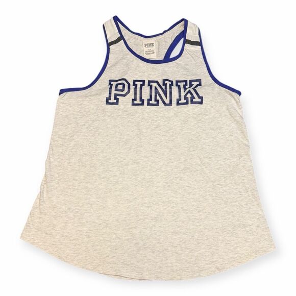 PINK VICTORIA’S SECRET Women’s Gray and Blue Racerback Tank Top Size Small - Picture 1 of 5